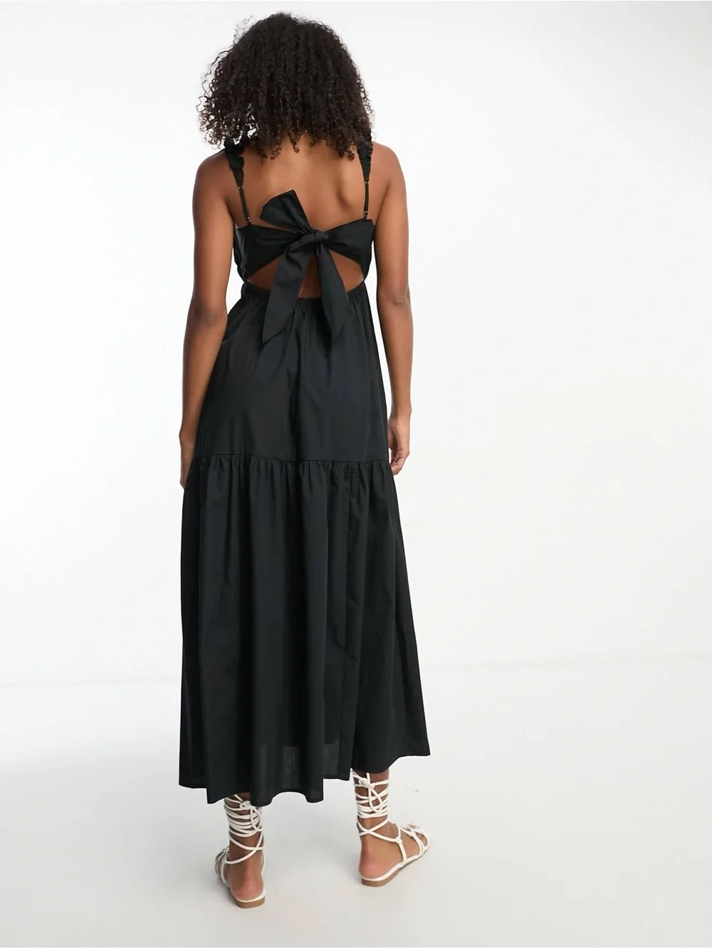 Abercrombie & Fitch Bow Back Poplin Tiered Maxi Dress Black Size S